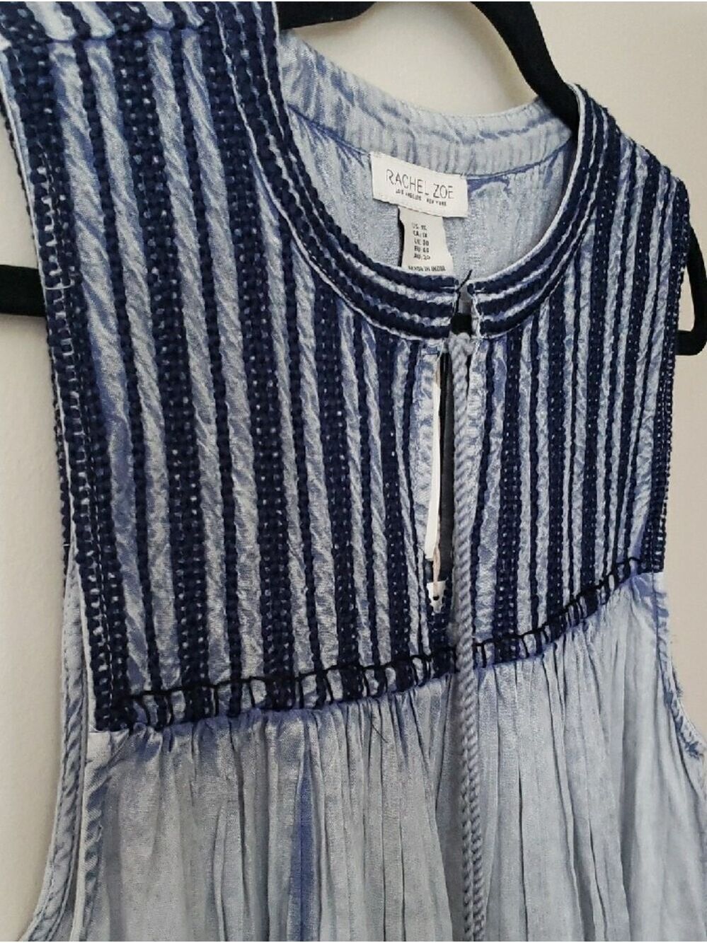 NWT Rachel Zoe Pale Blue Sleeveless Tunic with Navy Embroidery - Picture 5 of 8